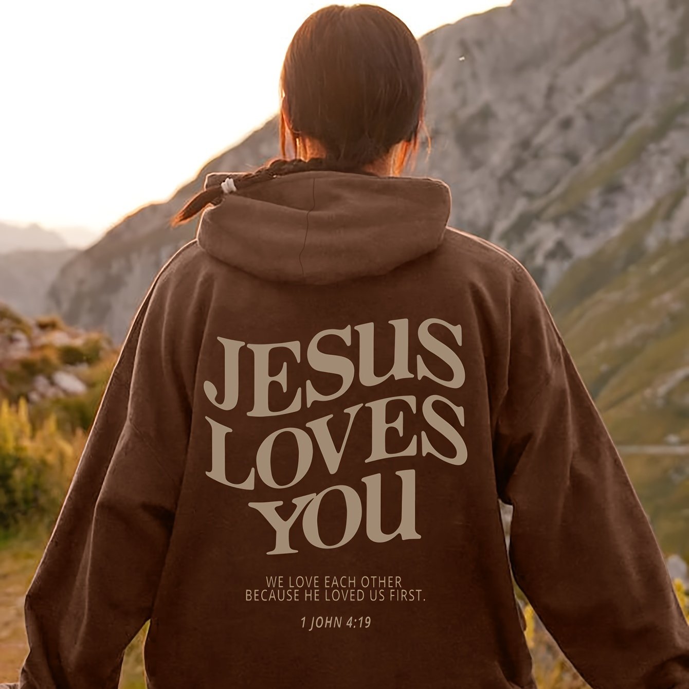 Jesus Loves You Print Hoodie, Drawstring Casual Hooded Sweatshirt