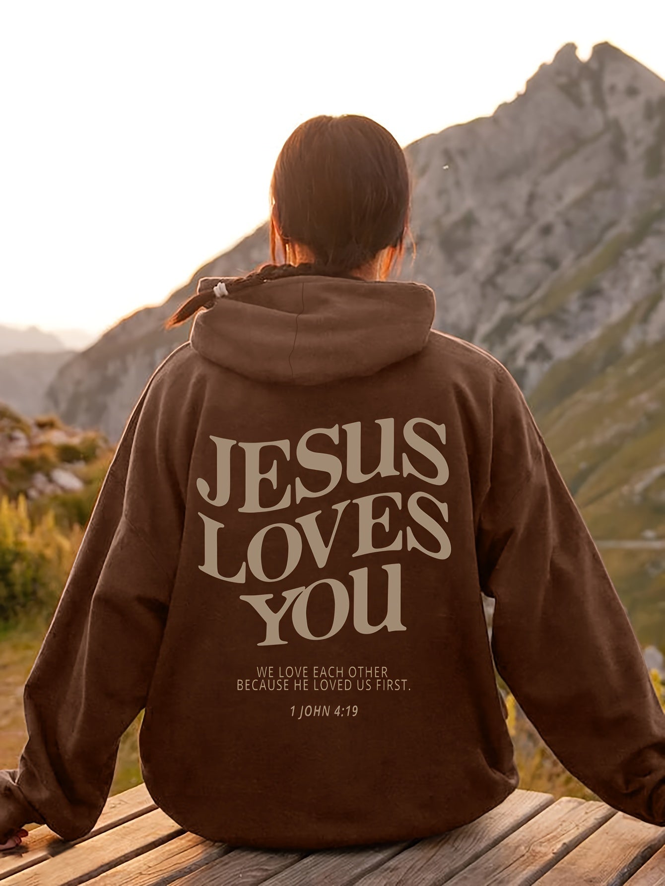 Jesus Loves You Print Hoodie, Drawstring Casual Hooded Sweatshirt