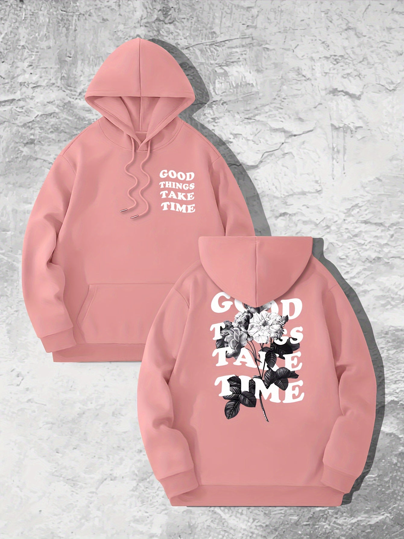 Good Things Take Time Flower Print Men's Pullover Round Neck Long Sleeve HOODED