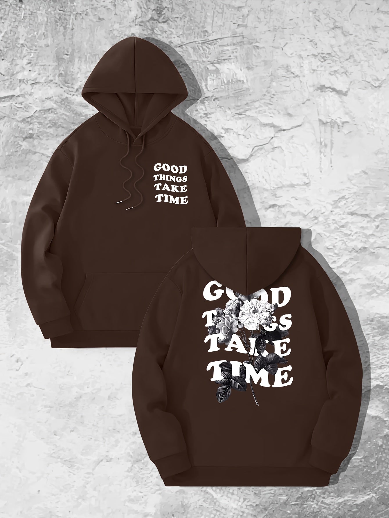 Good Things Take Time Flower Print Men's Pullover Round Neck Long Sleeve HOODED