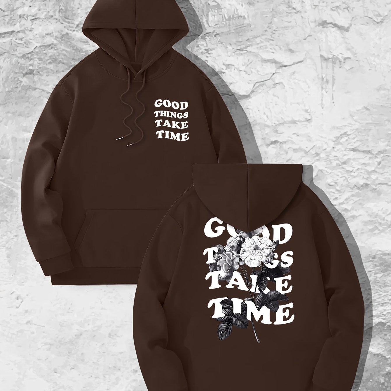 Good Things Take Time Flower Print Men's Pullover Round Neck Long Sleeve HOODED